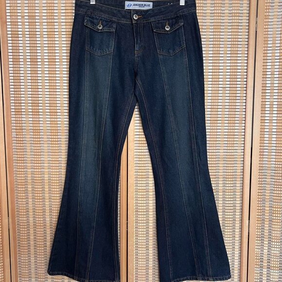 Vintage dark wash lowrise Anchor Blue 100% cotton flared jeans - Picture 1 of 4